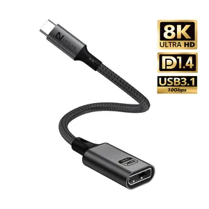 UNIEAN 8K 60Hz DP 1.4 DisplayPort Female to USB-C Adapter Nylon Braided Cable Usb 3.1 Type C To Display Port Adapter Converter