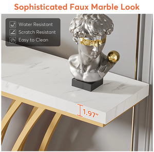 <span class=keywords><strong>Table</strong></span> <span class=keywords><strong>console</strong></span> de luxe FYZK en or, plateau en faux marbre, base en métal à grille miroir, meubles d'entrée et de couloir, OEM - Product Image 5