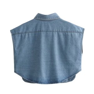 ZATRHMBM vêtements pour femmes 2023 automne hiver nouveau 3 couleurs Double poche décoratif Denim haut rétro revers <span class=keywords><strong>sans</strong></span> manches dames <span class=keywords><strong>gilet</strong></span> - Product Image 3