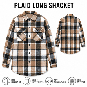 Veste décontractée à carreaux pour homme, manches longues, boutonnée sur le devant, col rabattu, double poche poitrine, pour l'automne et l'hiver - Product Image 3