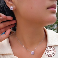 Kalung dan Anting Liontin Berlapis 2 Warna Perak Sterling S925 Perhiasan Zirkon Kubik Warna Pink Set Perhiasan untuk Hari Ibu