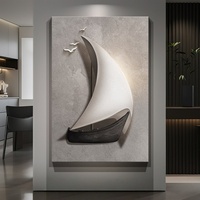 Art mural 3D en grès givré, relief nautique bateau à voile, peinture murale de luxe pour couloir, hôtel
