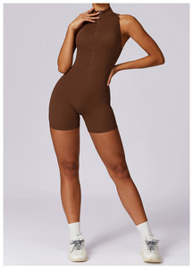 Front Zipper Backless One Piece <b>Bodysuit</b> Scrunch Butt Workout Athletic Sportswear Gym Shorts Fitness Racerback Yoga Jumpsuit - Product Image 3