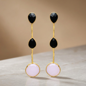 Boucles d'oreilles pendantes en argent plaqué or faites à la main avec quartz, style ethnique, pour fiançailles et soirées, mode bohème - Product Image 2