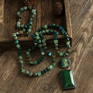 Moda occidental mujer joyería Bohemia 6mm piedra Natural cristal hecho a mano collar geométrico piedra colgante collar - Product Image 1