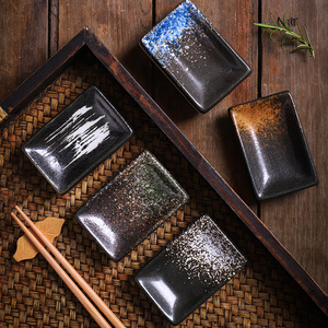 Plat à assaisonnement en céramique de style japonais et coréen, compatible micro-ondes, design minimaliste, forme rectangulaire, fabriqué au four, pour hôtel - Product Image 1