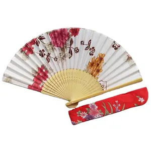 China Supplier Satin Fan Chinese Style Folding Fan Home Decoration Ornaments Pattern Wedding Dance Hand