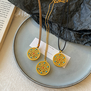 Traditional Chinese Style Gold Pendant Necklace Geometric Auspicious Pattern Unisex Everyday Wear - Product Image 1