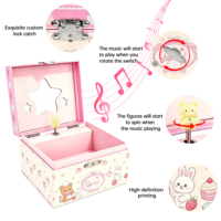 Boîte à bijoux musicale personnalisée en papier écologique avec figurine tournante miroir étoile, motif ours, lapin, fraise, cadeau pour enfants