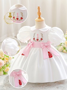 <span class=keywords><strong>Robe</strong></span> de baptême pour bébé fille de 1 an, broderie fraise, manches bouffantes, <span class=keywords><strong>robe</strong></span> de fête pour bébé fille de 1 an - Product Image 5