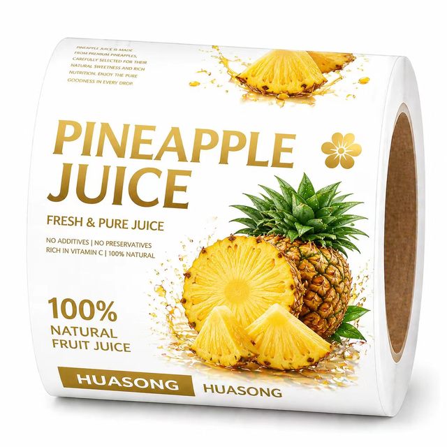 Custom Juice Beverage Labels Waterproof Vinyl Self-adhesive Stickers Brand logo Eco-friendly Biodegradable Packaging Printing