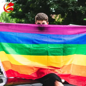 3x5ft özel gökkuşağı bayrak kumaşı 6 çizgili canlı renk çift dikişli Gay Pride Banner bayraklar Polyester pirinç Grommets ile