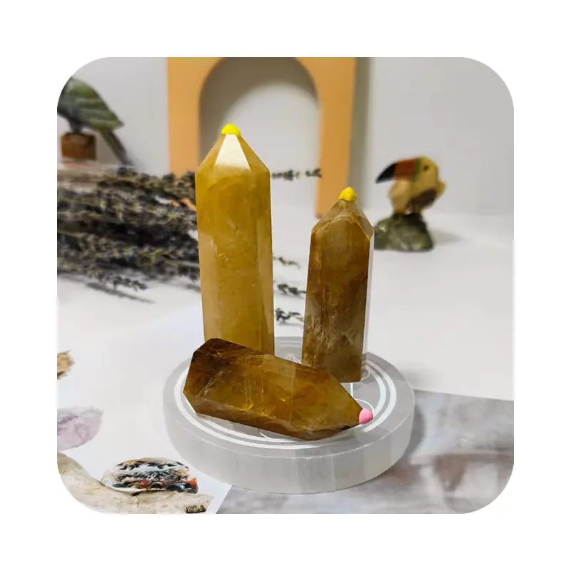 Wholesale Natural Golden Healer Quartz crystal Tower Wand Reiki Gemstone polished craft point for fengshui decorations