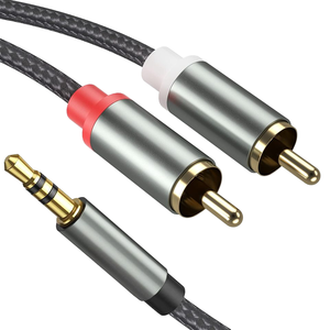 Dajiang OEM 3,5mm macho a 2RCA macho Nylon trenzado <span class=keywords><strong>Audio</strong></span> <span class=keywords><strong>Video</strong></span> <span class=keywords><strong>Cable</strong></span> 3.3FT 2-en-1 Adaptador auxiliar <span class=keywords><strong>Y</strong></span> Splitter Compatible - Product Image 6