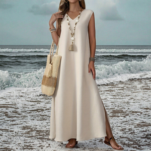 Robe longue élégante en mousseline unie, coupe trompette/sirène, ornée de paillettes, style européen et américain, décontractée pour femme - Product Image 3