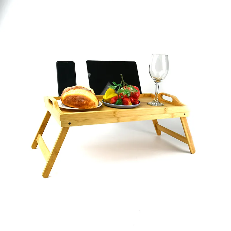 Mesa portátil de bambú ajustable, bandeja de escritorio con soporte para teléfono, gran oferta