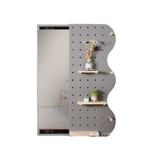 Wavy Wooden Pegboard Sliding Full Length <b>Mirror</b> 6mm Frameless Home Use <b>Storage</b> Shelf Dressing <b>Mirror</b> - Product Image 4