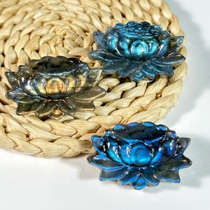 Neuheiten 35mm Halbe del stein Handwerk Natur Blue Flash Labradorite Carving Lotus für Reiki - Product Image 5