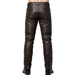 Lightweight Vintage <b>Men</b> Leather <b>Pants</b> Quick Dry Breathable Cowhide Leather Brown <b>Pant</b> with Multi Pockets <b>for</b> <b>Men's</b> - Product Image 3