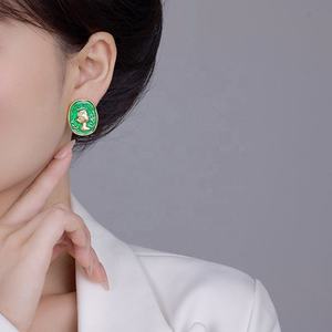 Pendientes de Botón de Cobre Chapados en Oro Estilo Coreano Retro con Circonita Cúbica con Corte Princesa, Diseño Geométrico en Relieve, Regalo - Product Image 5