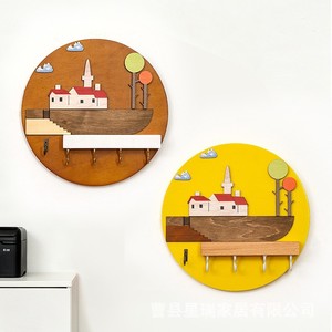 Creative <b>Wall</b> Mounted <b>Key</b> <b>Holder</b> Round Solid Wood Entryway Storage Multifunction Hook Organizer - Product Image 4