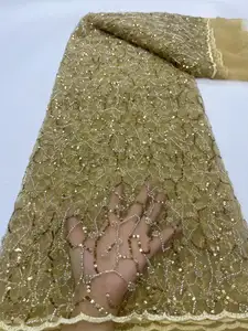 Perline pesanti ricamate in pizzo francese con perline in pizzo e paillettes merletti di lusso in Tulle tessuti da sposa per la festa di nozze