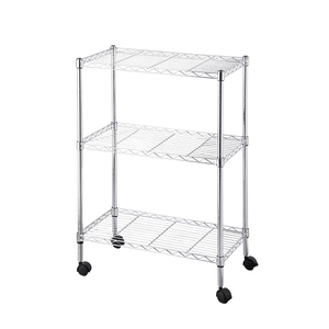 3 Tier Chrome נייד אחסון עגלת מתכת מזווה מדפי קרוואן מדפי עם גלגלים - Product Image 1