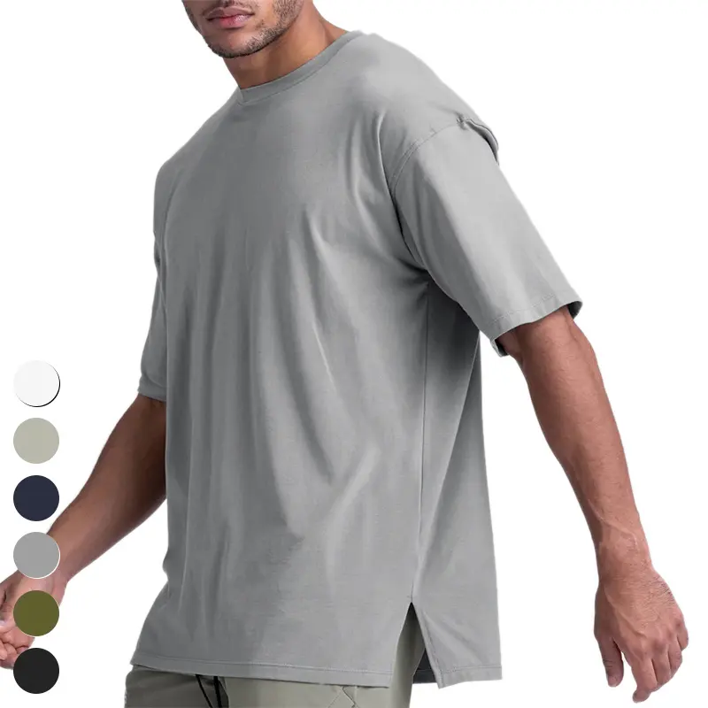 Kaus olahraga musim panas ukuran Plus kaus Logo kustom kaus lengan pendek katun berukuran besar leher-o untuk pria