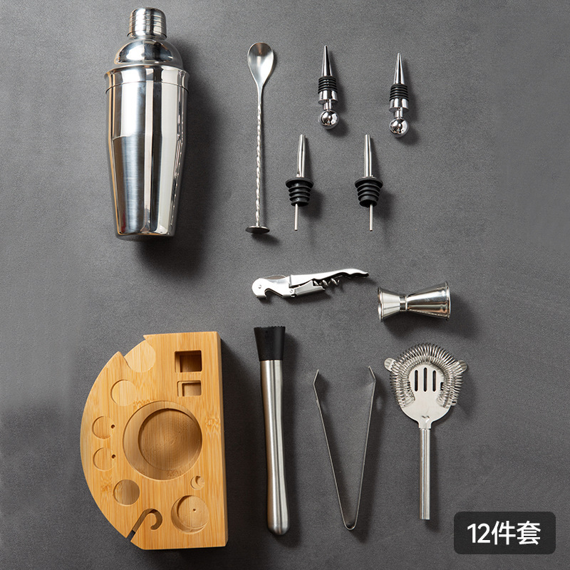 Esmula Kit de barman 10 pièces avec support en bambou, ensemble shaker à cocktail de 708,7 g pour boissons mélangées, ensemble d'outils de bar en acier inoxydable, cadeau pour homme, papa, livret