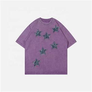 Camiseta de lavado ácido de gran tamaño para hombre de alta calidad, gráfico bordado con apliques personalizados, punto de algodón 100% - Product Image 4