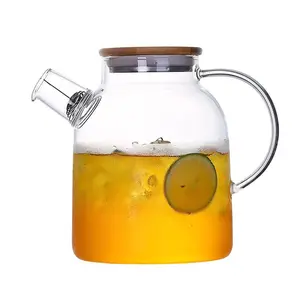 大尺寸竹盖茶壶水壶耐热玻璃批发玻璃茶壶