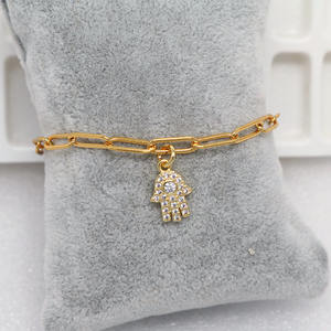 BC1280-pulsera de cadena con Clip de papel, chapado en oro, con circonita, estrella, Luna y Estrella, Hamsa - Product Image 4