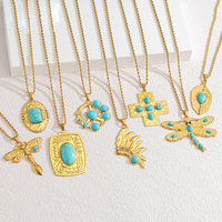 Collier Pendentif en Acier Inoxydable Étanche à l'Eau, Style Bohème Naturel, Turquoise Ethnique Vintage, Bijoux de Mode en Gros pour Femmes