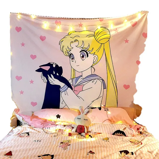 Hanging pink tapestries Anime tapestry cute sailor moon room decor college dorm decoration kawaii fairy washing tapestry