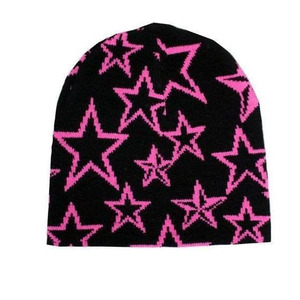 Bonnet d'hiver Y2K style hip-hop en acrylique jacquard avec logo personnalisé, motif tricoté extérieur sans revers et motif tête - Product Image 1