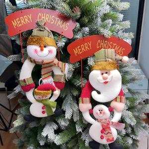 Festive Santa and Snowman with Merry Christmas Sign Hanging <b>Decor</b> Plush Christmas Tree Hanging Ornaments <b>Set</b> for Family <b>Party</b> - Product Image 2