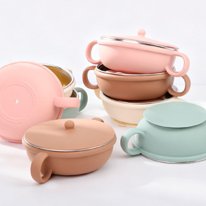 Silicone Stainless Steel Baby Bowl With Suction Cup 0-12 Months Child Feeding Training Dish Solid Color - Product Image 1