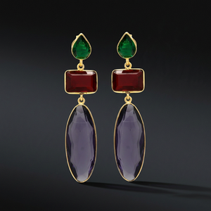 Pendientes de tuerca de latón chapado en oro mate de 14K, 18K, 24K con gemas multicolores, diseño de alta calidad, recién llegados, rodio/platino, estilo étnico - Product Image 3