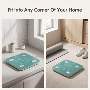 Balance connectée intelligente BIA en verre trempé de 4 mm <span class=keywords><strong>avec</strong></span> écran LCD 62x25mm, 8 utilisateurs, 2 piles AAA, mesure du poids, de la masse grasse, musculaire, d'eau et de masse osseuse, capacité 180 kg - Product Image 5