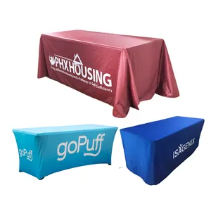 Custom Logo Bedrukt 4ft Polyester Hoes Tafelkleed 6ft Tafelloper 8ft Uitgerekt Tafelkleed Tafelkleed Voor Beurs