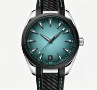 Montre-bracelet de luxe pour hommes d'affaires, mouvement automatique, boîtier en acier inoxydable, bracelet en caoutchouc bleu tressé