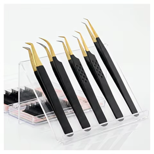Luxury Fiber Grip Stainless Steel Eyelash Extension Tweezers Pointed Slim Tip 45 Degree Professional Mega Volume 12cm - Product Image 1