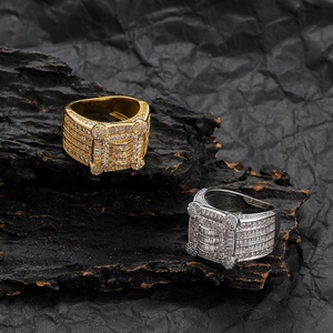 Bling Herren Pavé Zirkon Quadratischer Ring Goldfarben Messing Material Iced Out Voll CZ Mode Hip Hop Schmuck - Product Image 4