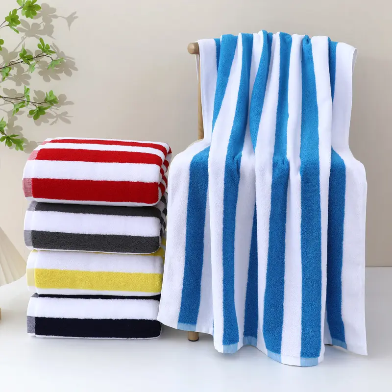 Custom Logo Rectangle Bath Blanket Cotton Summer Stripe Beach Towel Accepts Custom Logos
