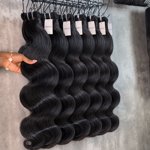 Extensions de cheveux naturels indiens bruts, ondulés, double épaisseur, cuticules alignées, vierges, noirs naturels - Product Image 4