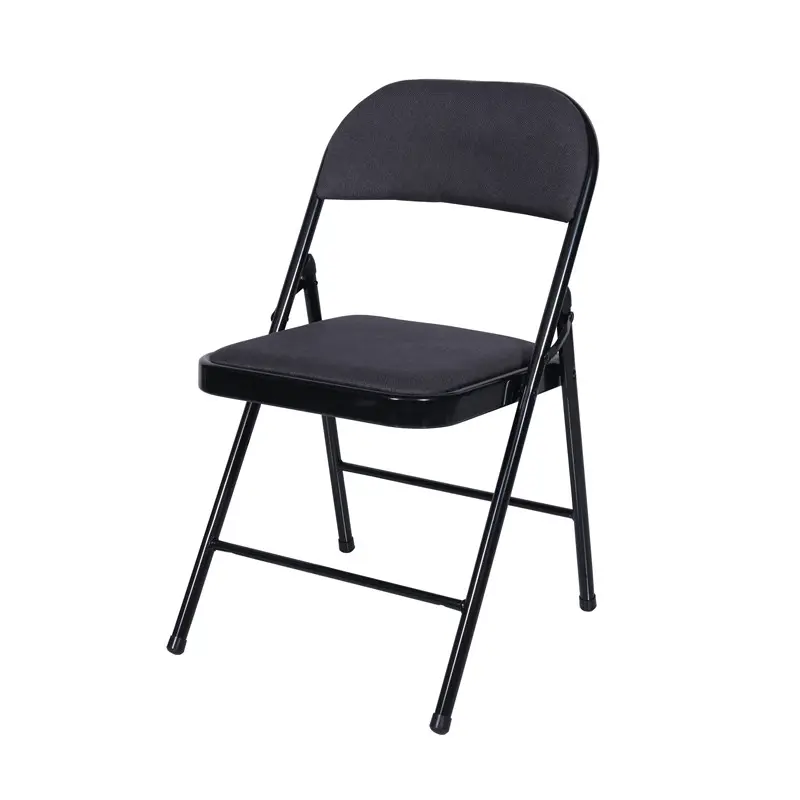 Simple design black fabric cover seat and back steel metal legs folding chair clear foldable chair
