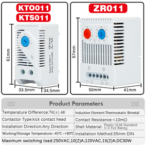 Controlador de Temperatura para Gabinete de Riel DIN, Termostato Industrial KTO011 KTS011, Mecánico, de 0 a 60 Grados Centígrados - Product Image 2
