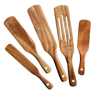 Custom Handmade Non Stick Sets Kitchen Utensils Spatula Tools Teak Wood Wooden Spurtle Set