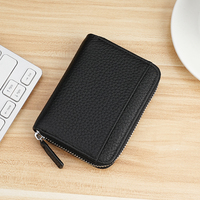Dompet Kartu Lipat Kulit Tekstur Leci Wanita, Tempat Kartu Anti-RFID dengan Dompet Koin Multifungsi, Mendukung Logo OEM