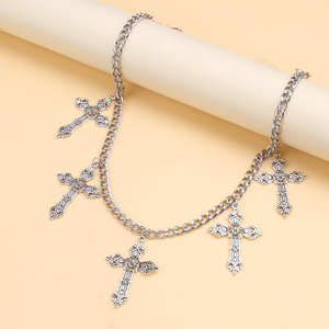 yueli Cross Waist <b>Chain</b> Zinc Alloy Five Cross Pendant Hip Hop Fashion Accessory Daily Wear Unisex - Product Image 4